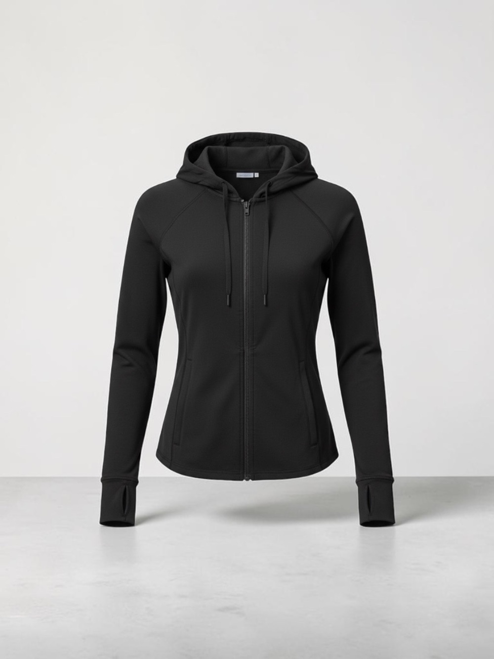 Members Mark Black Women’s Full-Zip Hooded Jacket with thumb cutouts